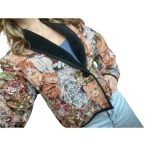 90's Vintage KITTY CAT TAPESTRY Jacket Size Large L KITTIES! New Identity GRANNY